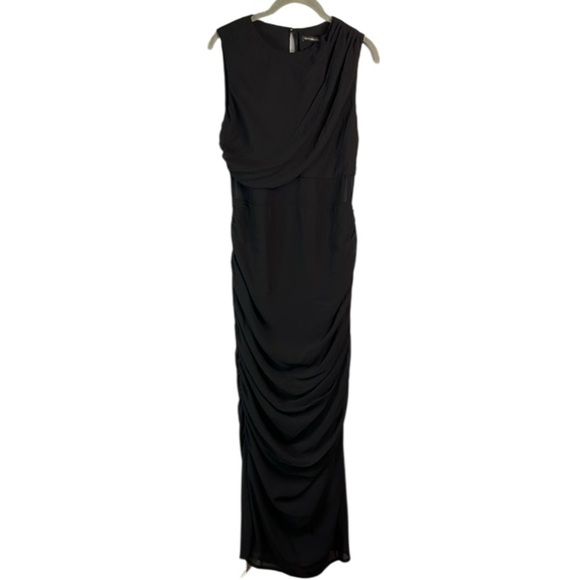 Abercrombie & Fitch NWT Draped Sheer Waist Maxi Dress Black High Neck Crepe M - Picture 2 of 13